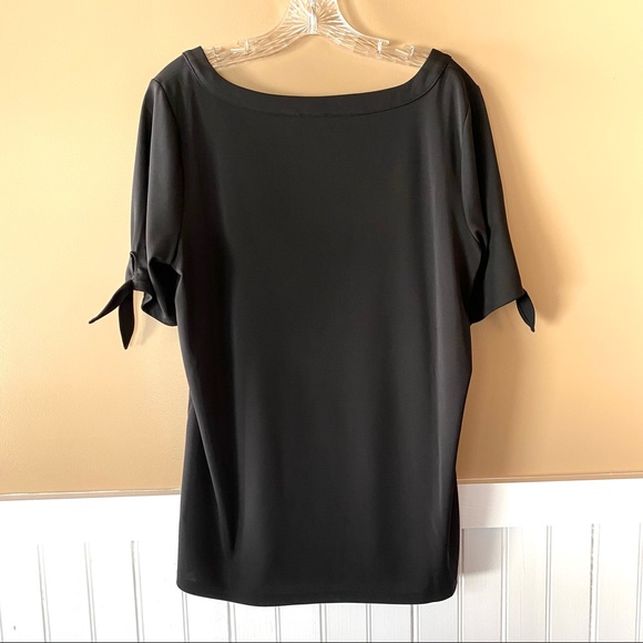 Talbots size X black blouse with short tie sleeves and scoop neck - Picture 3 of 8
